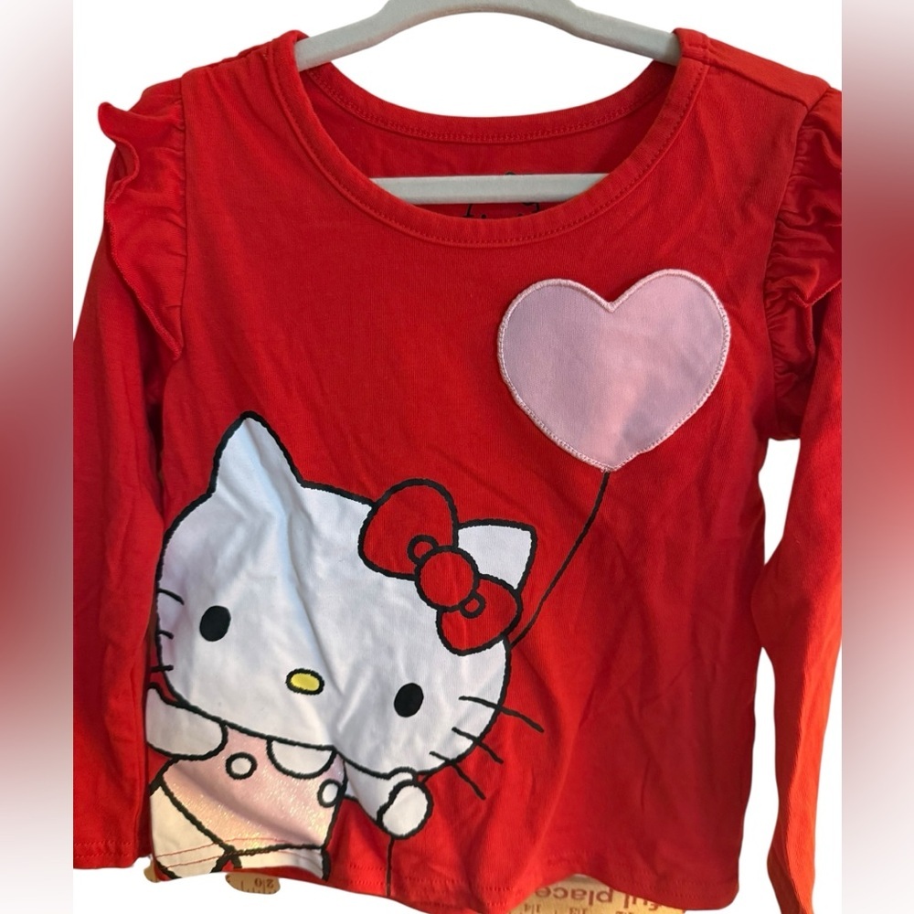 Hello Kitty Girls Shirt Size 3T Red Long Sleeve Heart Balloon Sanrio